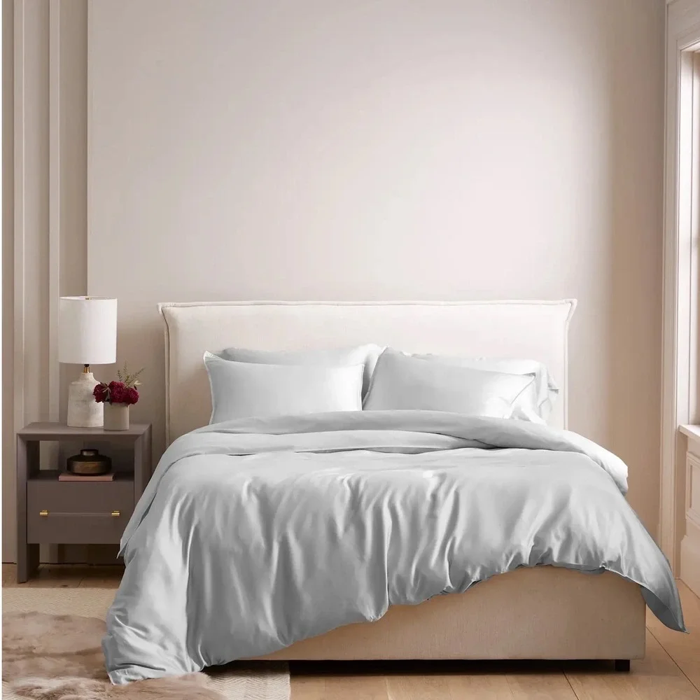Quince Bamboo Duvet Cover King Cal King Light Grey Organic Quiet Luxury Bedding
